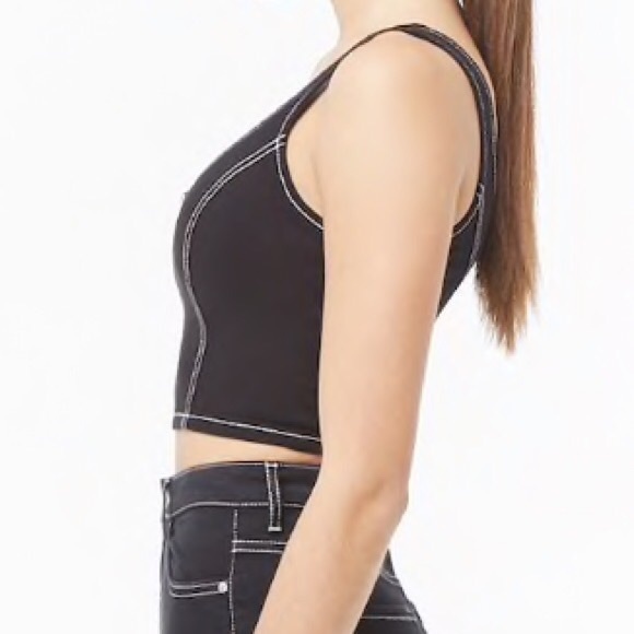 ❌F21 Topstitched Denim Zip-Front Cropped Top - Picture 3 of 12